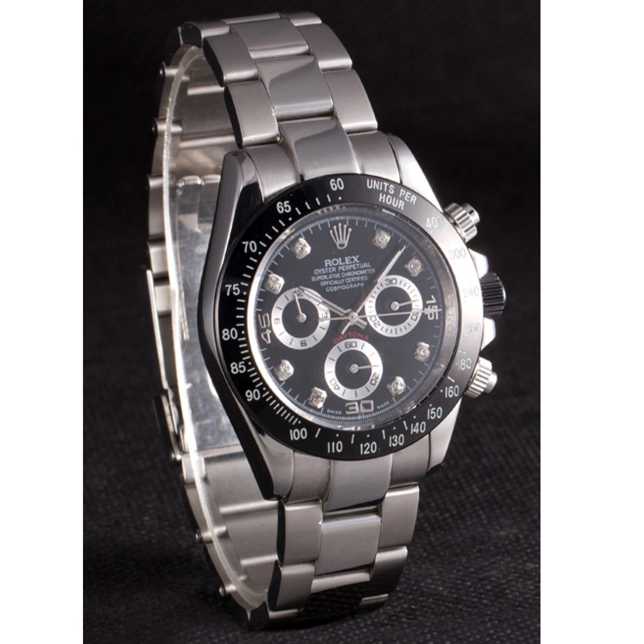 Best AAA Replica Sites Black Steel Daytona Dial Rolex Stainless Enameled Black 0603